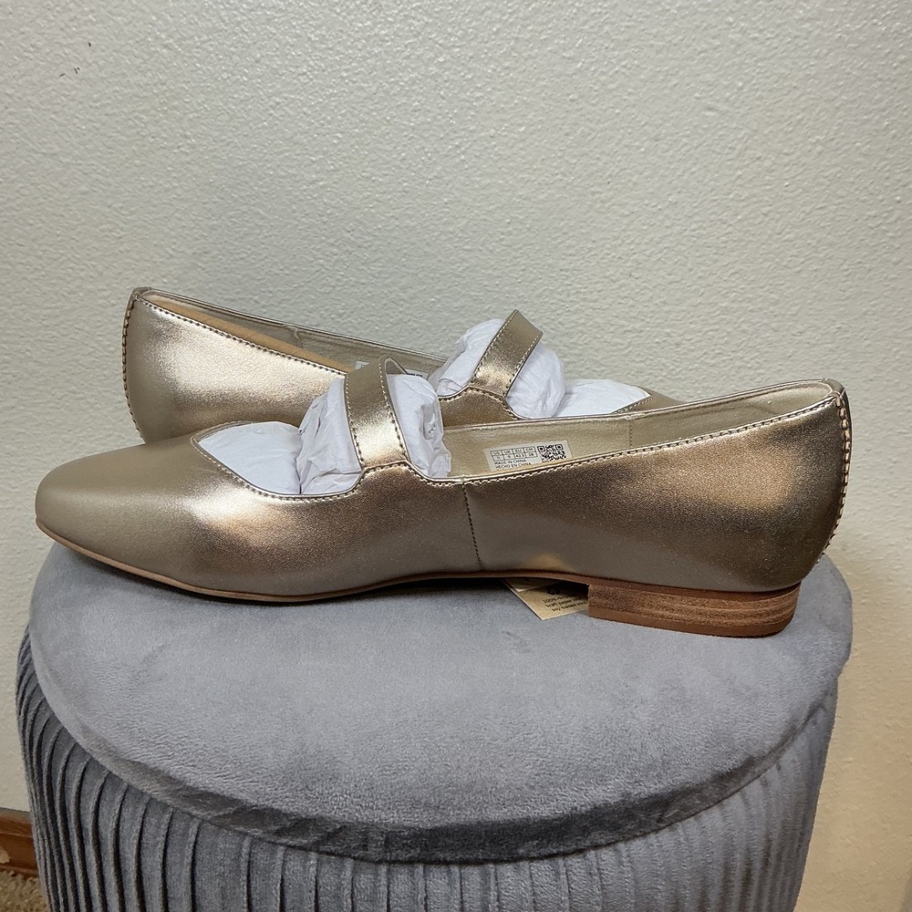 TOMS Bianca Mary Jane Ballet Flats Womens‎ Gold Casual Size 11 Leather Metallic - Picture 6 of 13